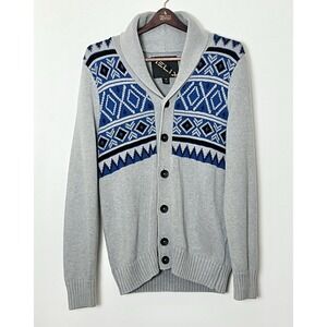 Helix Cardigan Sweater Men's Medium Gray Aztec Cozy‎ Grandpa Southwestern